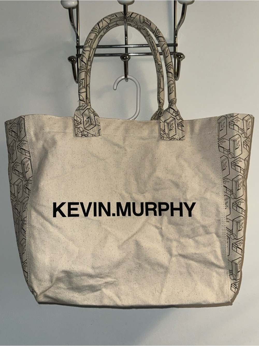 KEVIN.MURPHY Cream Canvas Tote with Patterned Side Panels